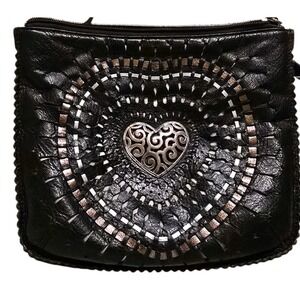 BRIGHTON DECO SWEETHEART SMALL POUCH BLACK LEATHER CROSSBODY  NWT